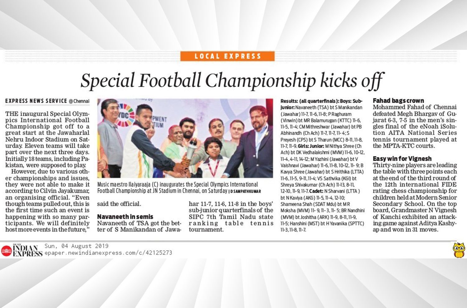Evoke Media - Special Olympics- The New Indian Express  August'19