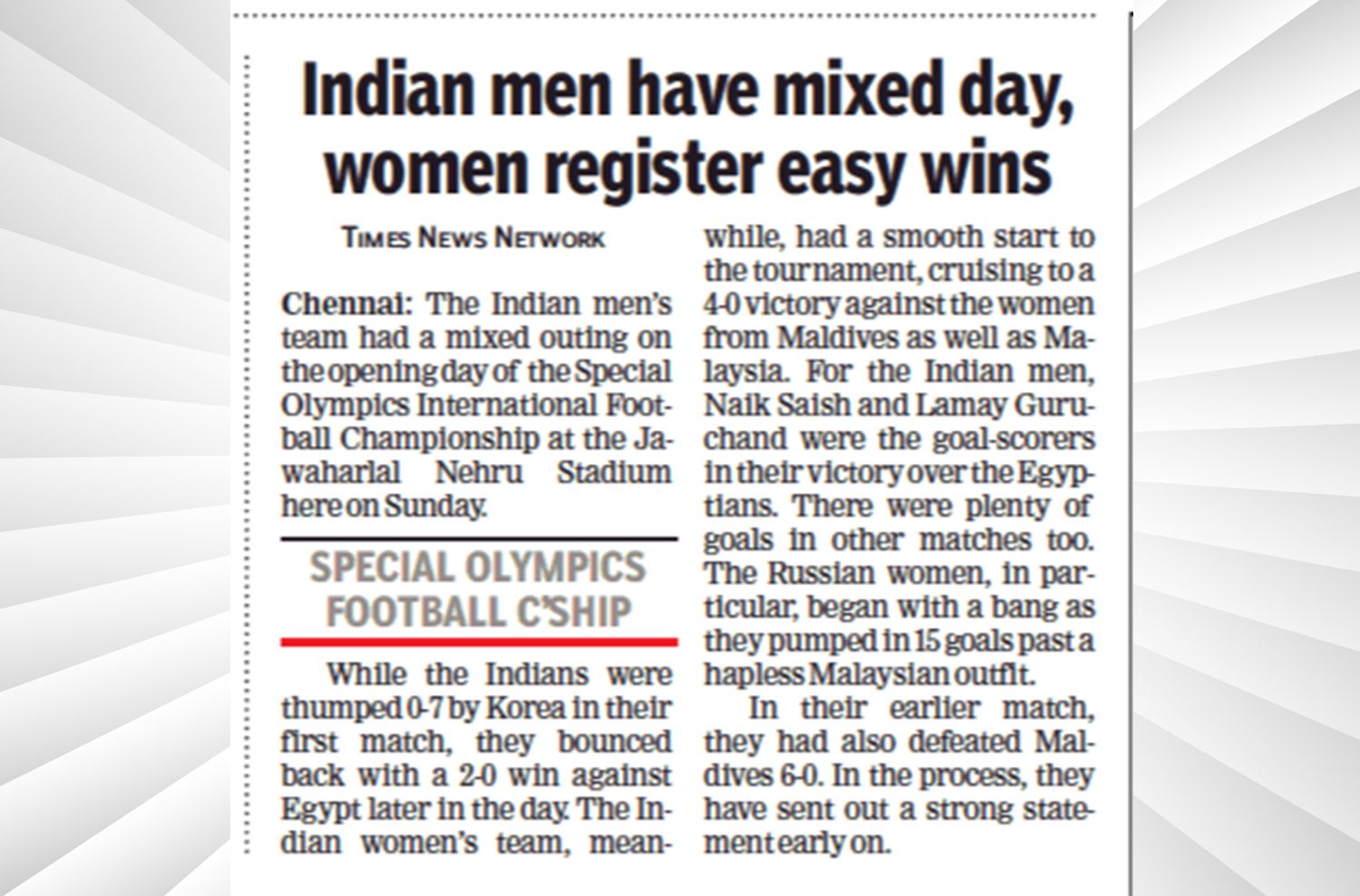 Special Olympics The Times of India